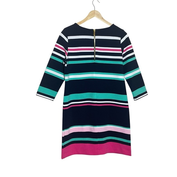 Crown & Ivy Shift Dress Ribbed Navy White Mint Pink Stripe Small Coastal Spring - Picture 6 of 13